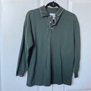 Y2K Northern Getaway Polo Long Sleeve Shirt Rugby Womens Green 90s Waffle Henley